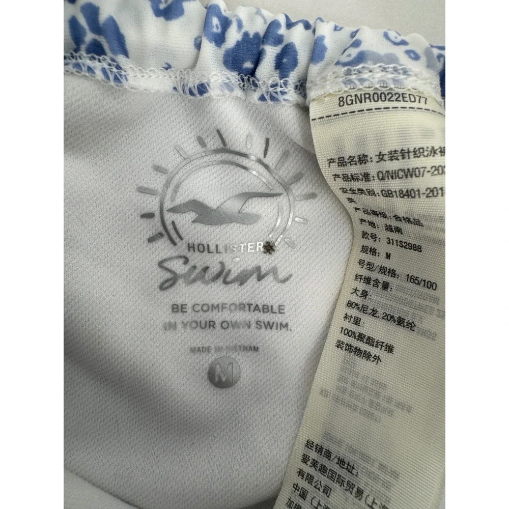 Hollister Blue White Floral Side Tie Bikini Bottoms High Cut Women Medium M